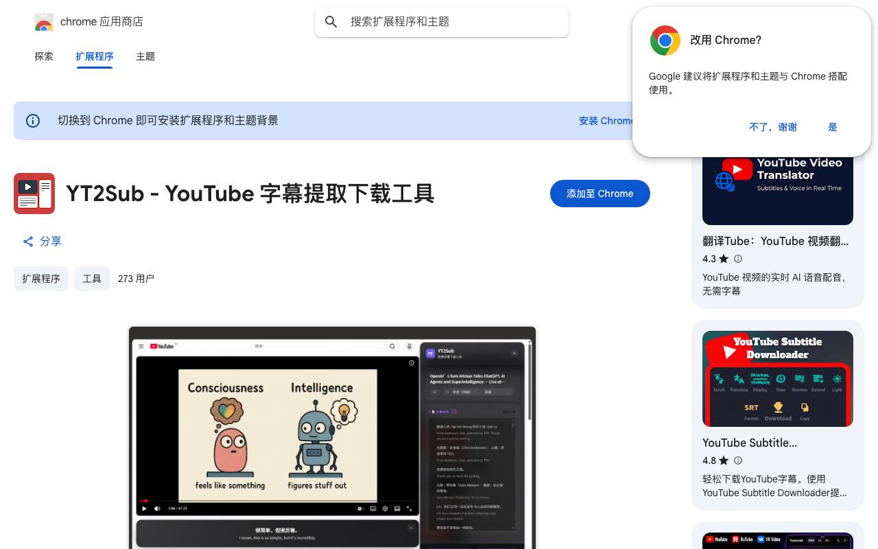 YT2Sub - YouTube 字幕提取下载工具 截图 1