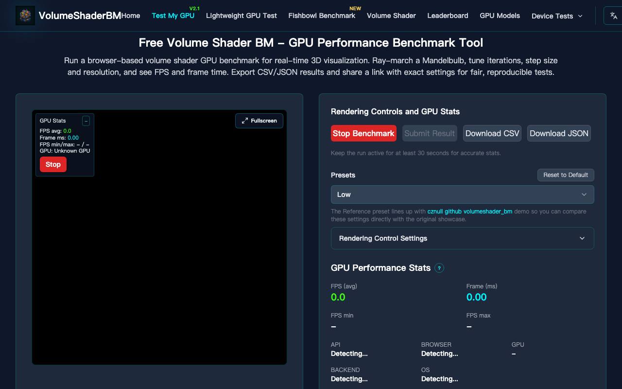 在线 GPU 性能测试网站 - 毒蘑菇显卡测试 截图 1