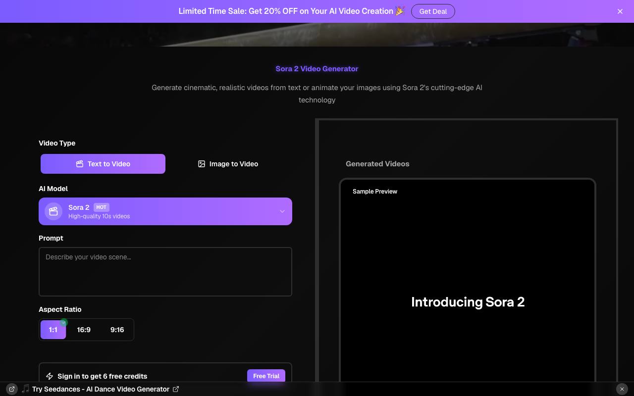 免费 AI 视频生成器 Sora 2 截图 2