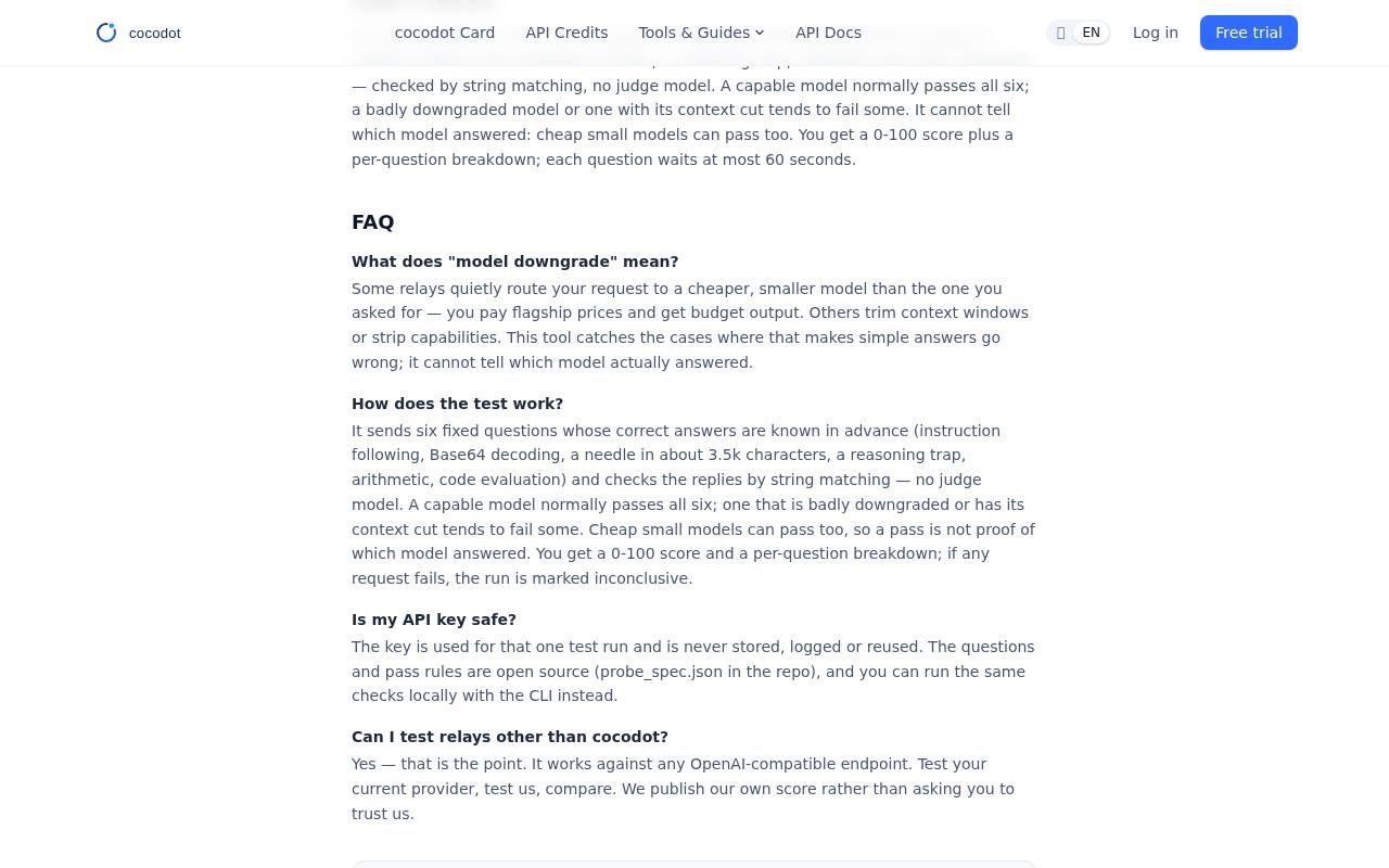 cocodot LLM 降智检测 截图 2